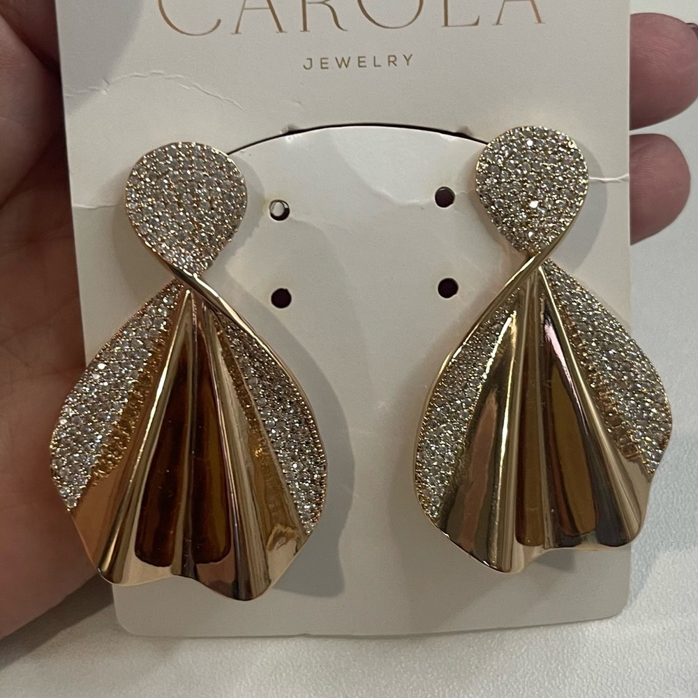 Gorgeous 18k Gold Plated Zircon Statement Earrings Made in Brazil Jewelry